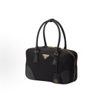 PRADA Re-Edition 1978 Enamel Triangular Metal logo zipper open Shoulder Bag Handbag for Women, black